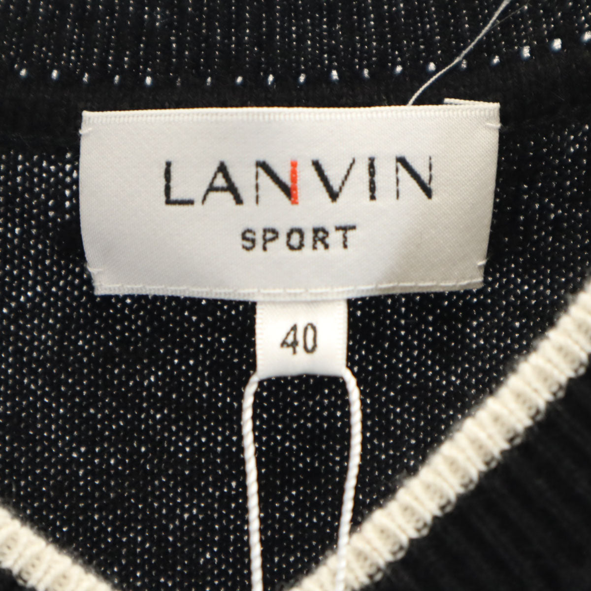 未使用 LANVIN SPORT ランバン スポーツ 日本製 カシミヤ100% ボーダー柄 ノースリーブ Vネック ニット 40 ブラック レディース