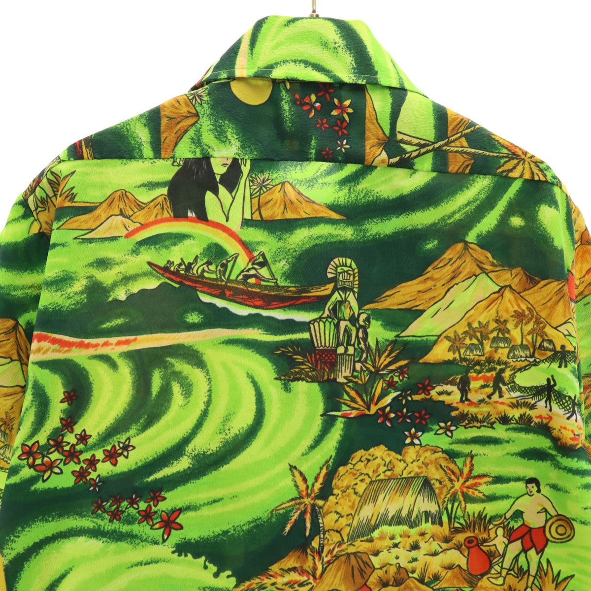 VanCoat 70s ヴィンテージ 総柄 半袖 アロハシャツ M 黄緑 メンズ