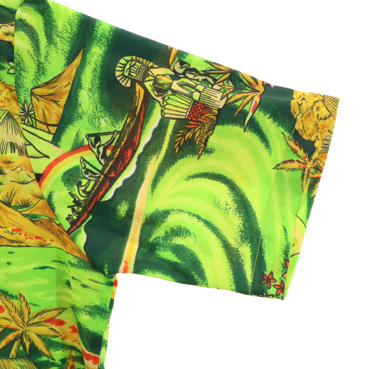 VanCoat 70s ヴィンテージ 総柄 半袖 アロハシャツ M 黄緑 メンズ