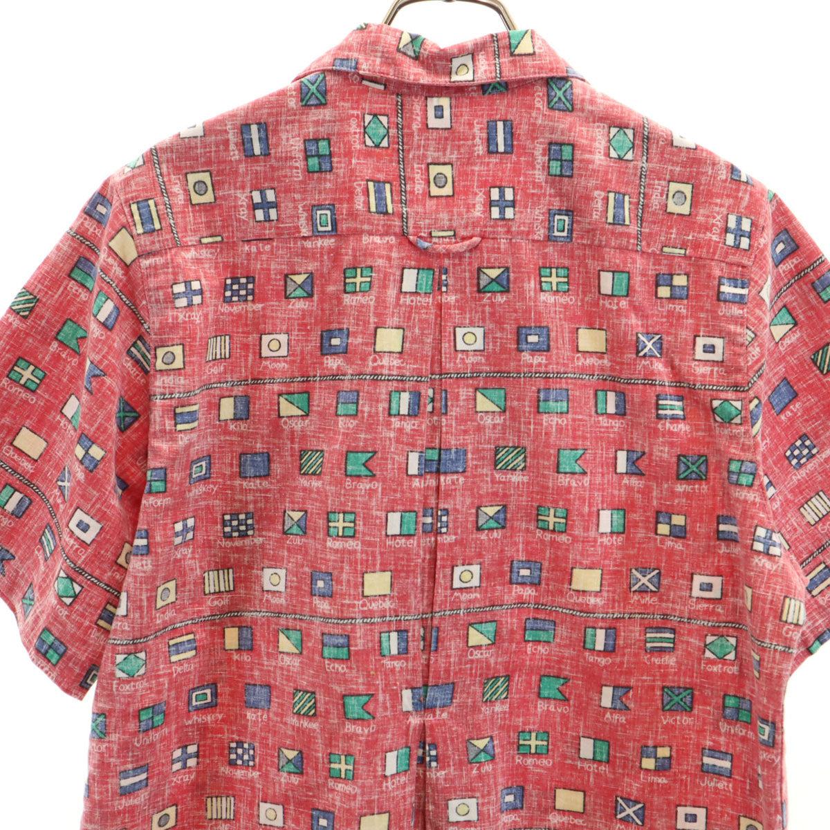 reyn spooner レインスプーナー 80s ヴィンテージ 金タグ リバースプリント 国旗柄 半袖 アロハシャツ S レッド レディース