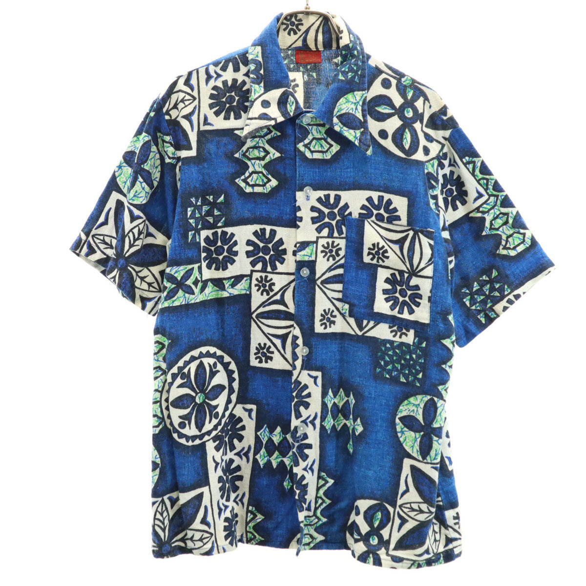 Sears シアーズ 70s ヴィンテージ 花柄 半袖 アロハシャツ M ブルー メンズ