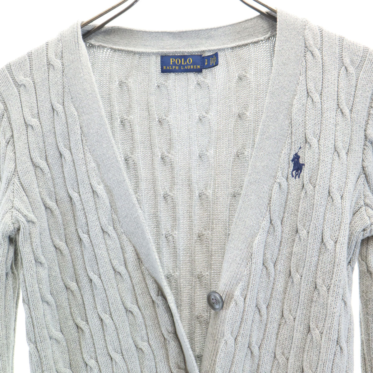 POLO RALPH LAUREN ポロラルフローレン 長袖 アラン コットン ニットカーディガン SP グレー フィッシャーマン レディース