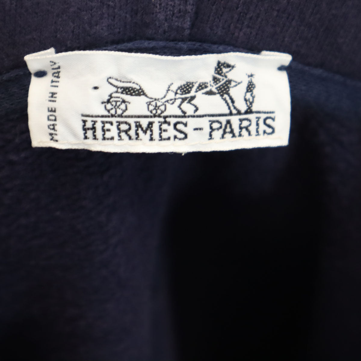 HERMES エルメス イタリア製 長袖 スウェット ジップパーカー S ネイビー 裏起毛 レディース