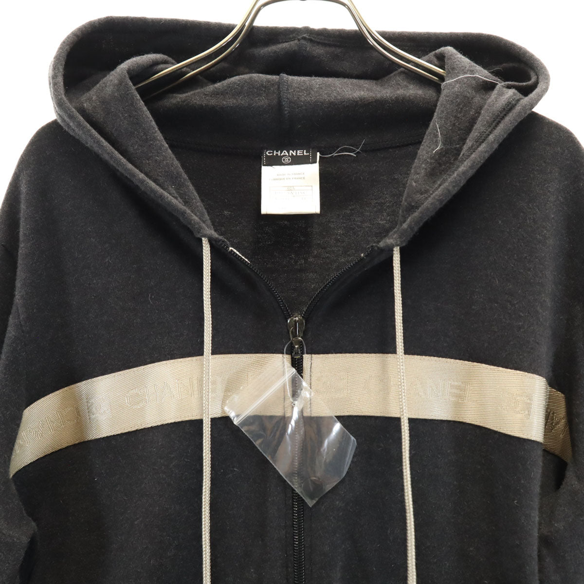 CHANEL シャネル フランス製 カシミヤブレンド 長袖 ジップパーカー 44 チャコールグレー P19776 レディース