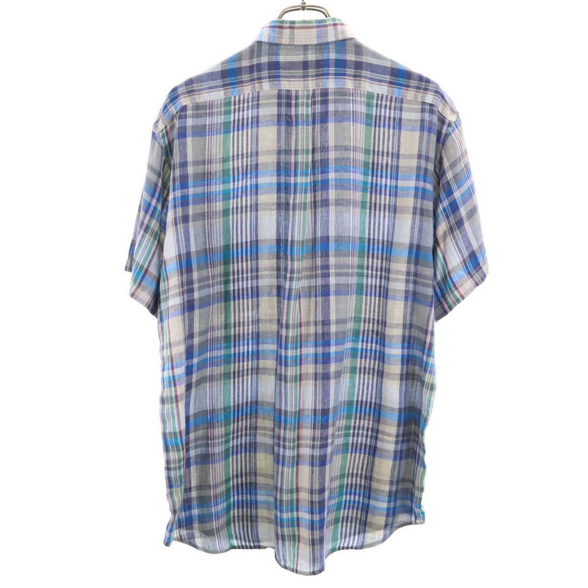 Christian Dior MONSIEUR クリスチャンディオール ムッシュ 90s リネン オールド チェック柄 半袖 シャツ L ブルー系 メンズ