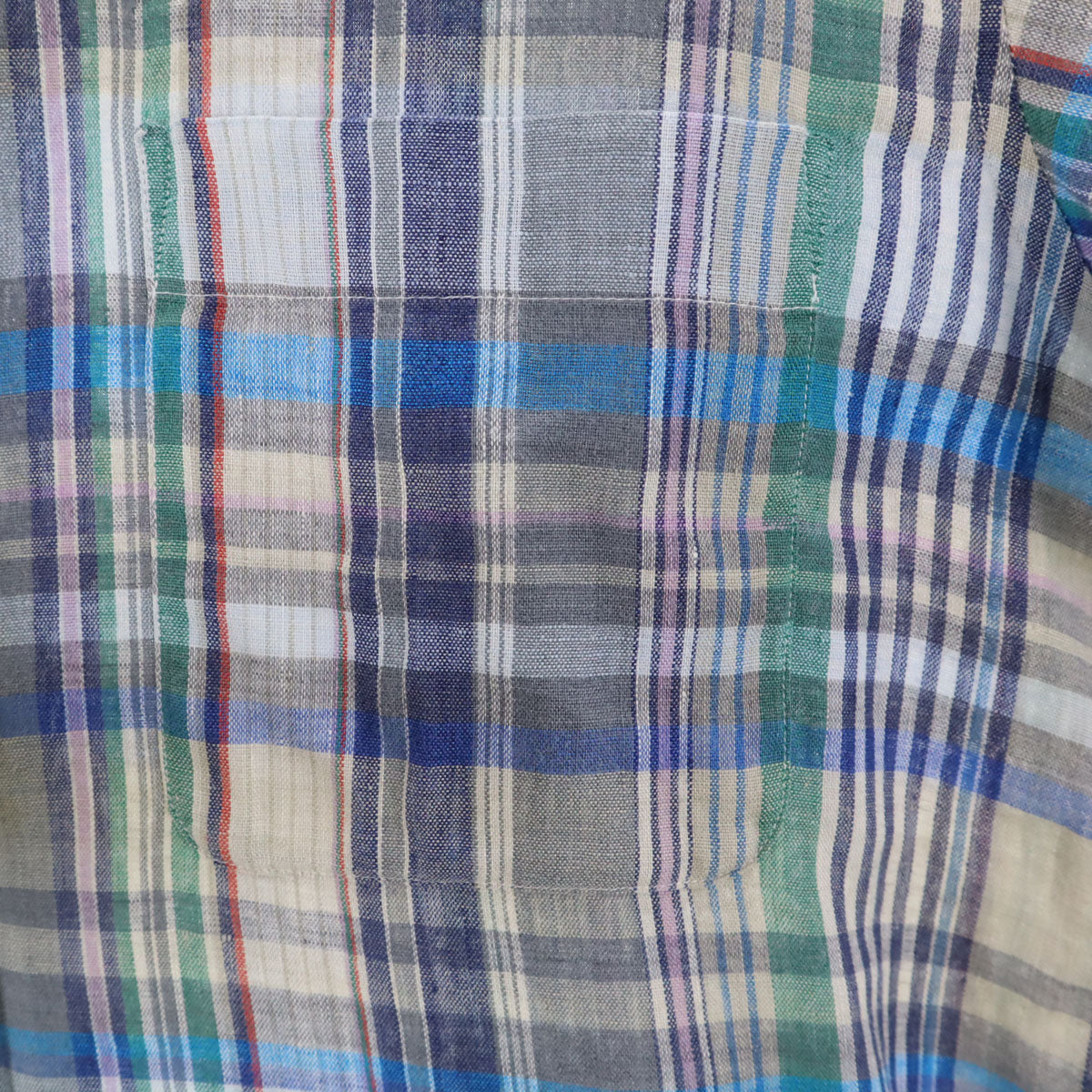 Christian Dior MONSIEUR クリスチャンディオール ムッシュ 90s リネン オールド チェック柄 半袖 シャツ L ブルー系 メンズ