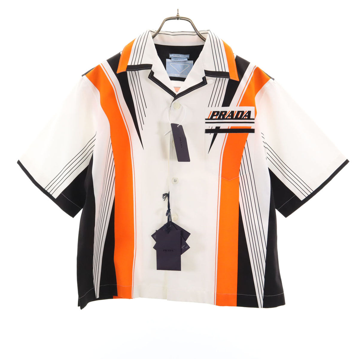 未使用 PRADA プラダ イタリア製 半袖 オープンカラーシャツ S ホワイト 箱付き メンズ