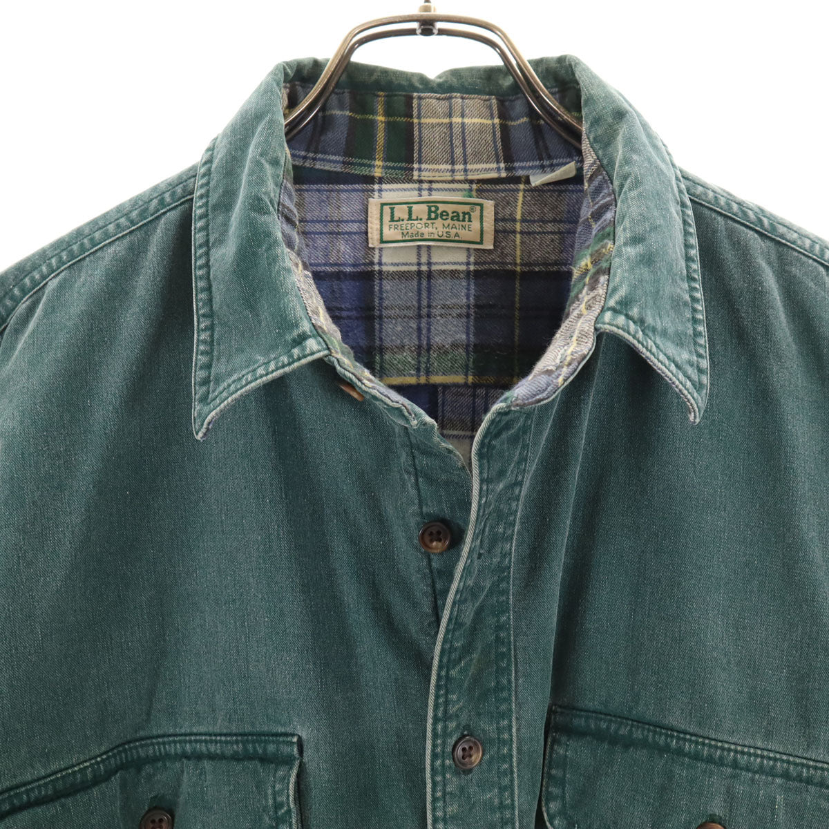 L.L.Bean エルエルビーン 80s USA製 ヴィンテージ 長袖 ワークシャツ L 深緑 裏フランネル アウトドア メンズ