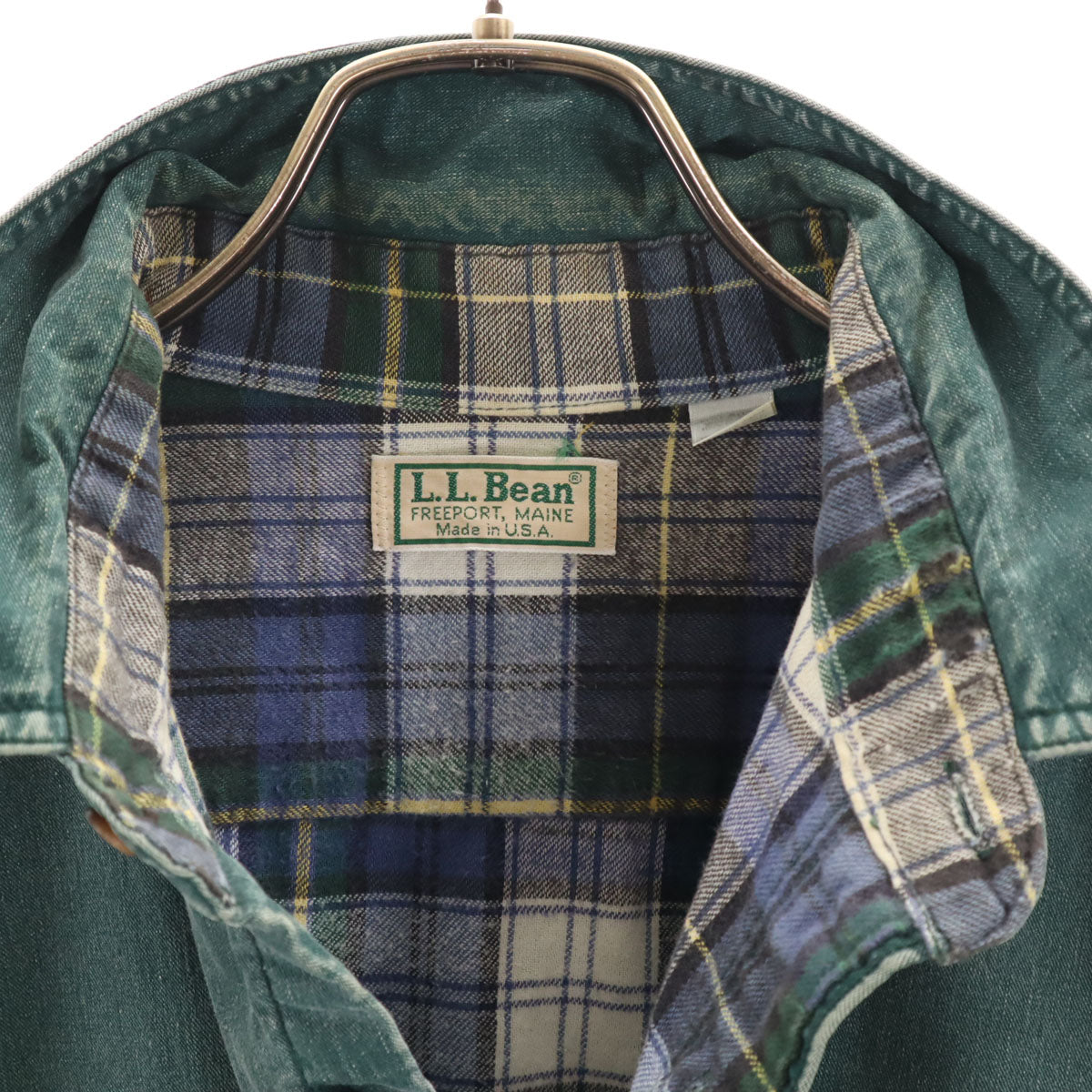 L.L.Bean エルエルビーン 80s USA製 ヴィンテージ 長袖 ワークシャツ L 深緑 裏フランネル アウトドア メンズ