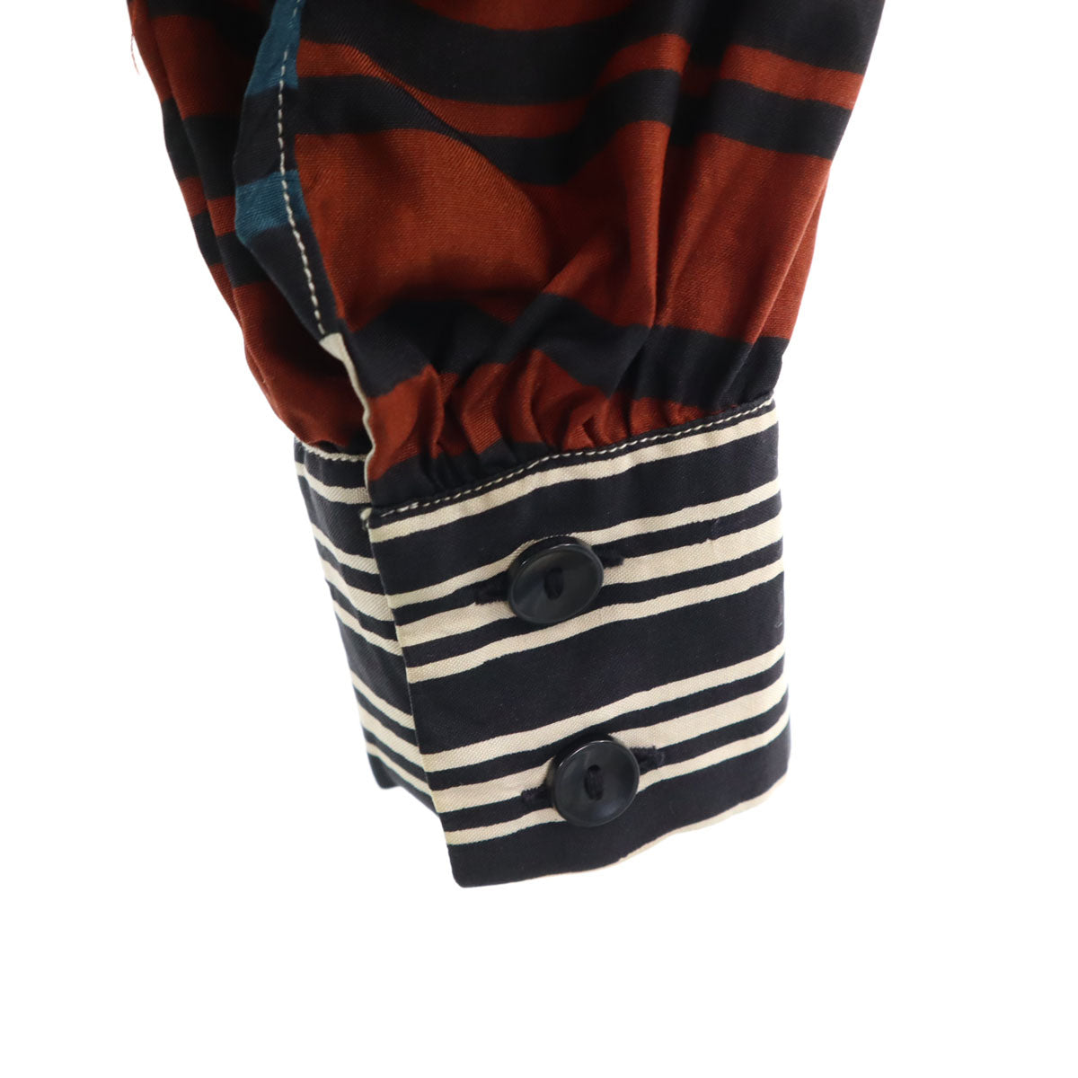 LANVIN ランバン 80s フランス製 シルク100% ヴィンテージ 総柄 長袖 スカーフドッキング シャツ 38 黒系 レディース