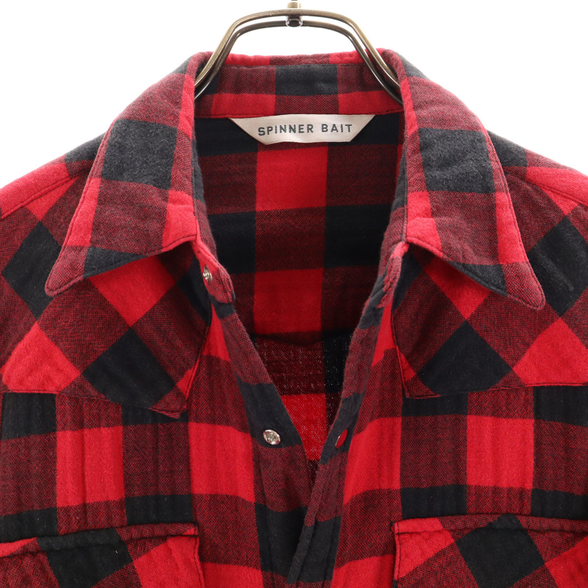 SPINNER BAIT スピナーベイト 日本製 ギンガムチェック柄 長袖 ウエスタンシャツ 赤系 メンズ