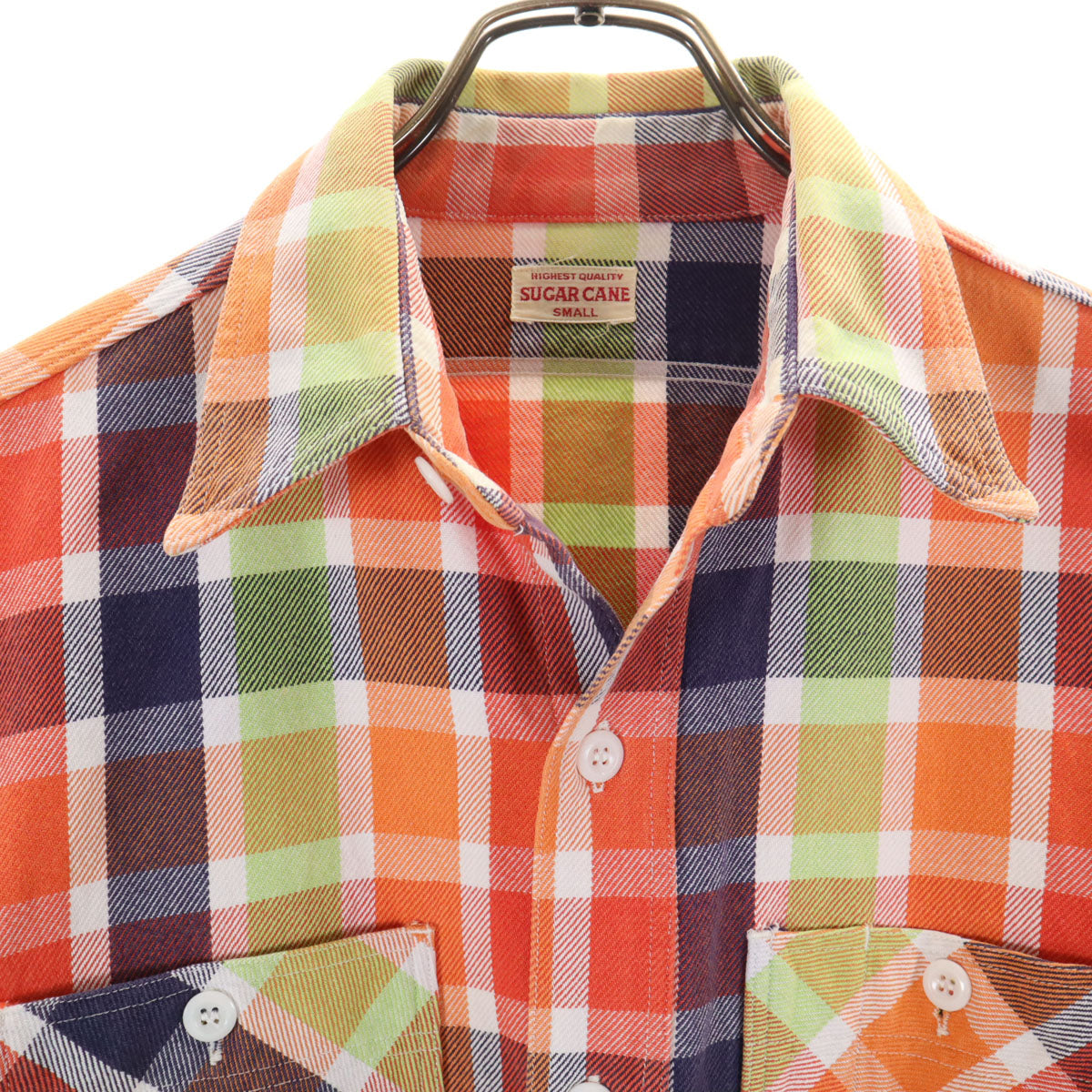 SUGAR CANE シュガーケーン チェック柄 長袖 シャツ S オレンジ系 東洋エンタープライズ メンズ