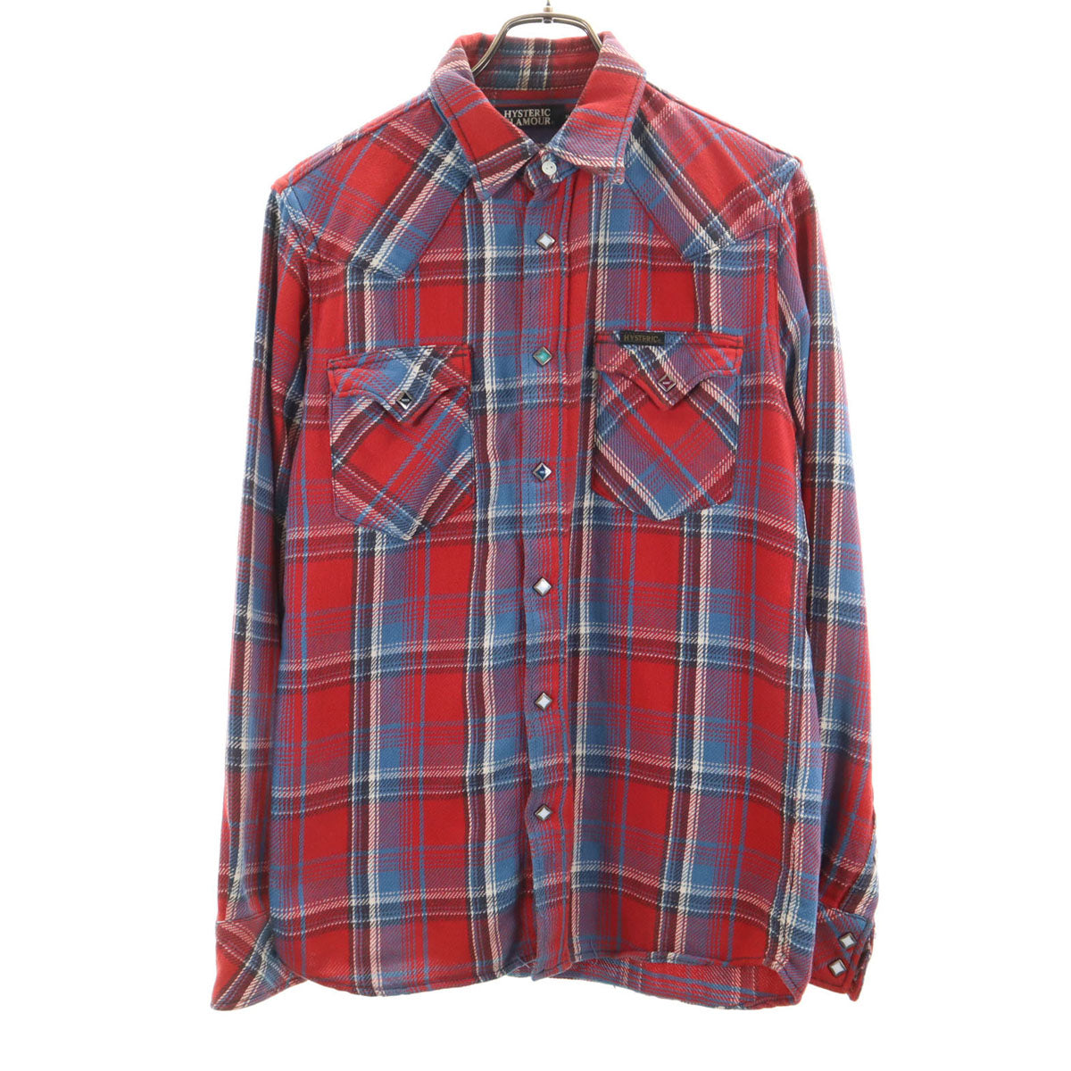 HYSTERIC GLAMOUR ヒステリックグラマー チェック柄 長袖 ウエスタンシャツ M レッド系 メンズ