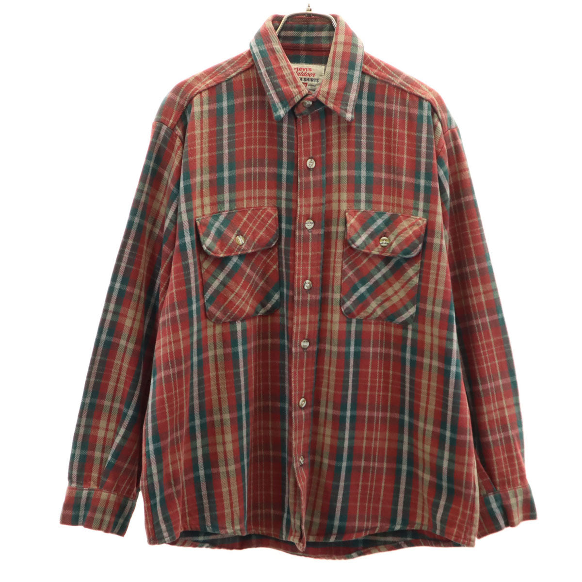 Levi's リーバイス 90s USA製 オールド チェック柄 長袖 アラスカ シャツ M レッド系 メンズ