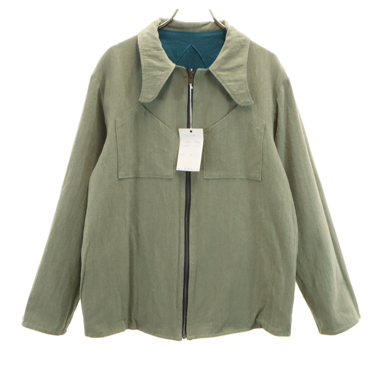 CHILLT リネンブレンド パッチワーク ジャケット L ターコイズ リバーシブル メンズ