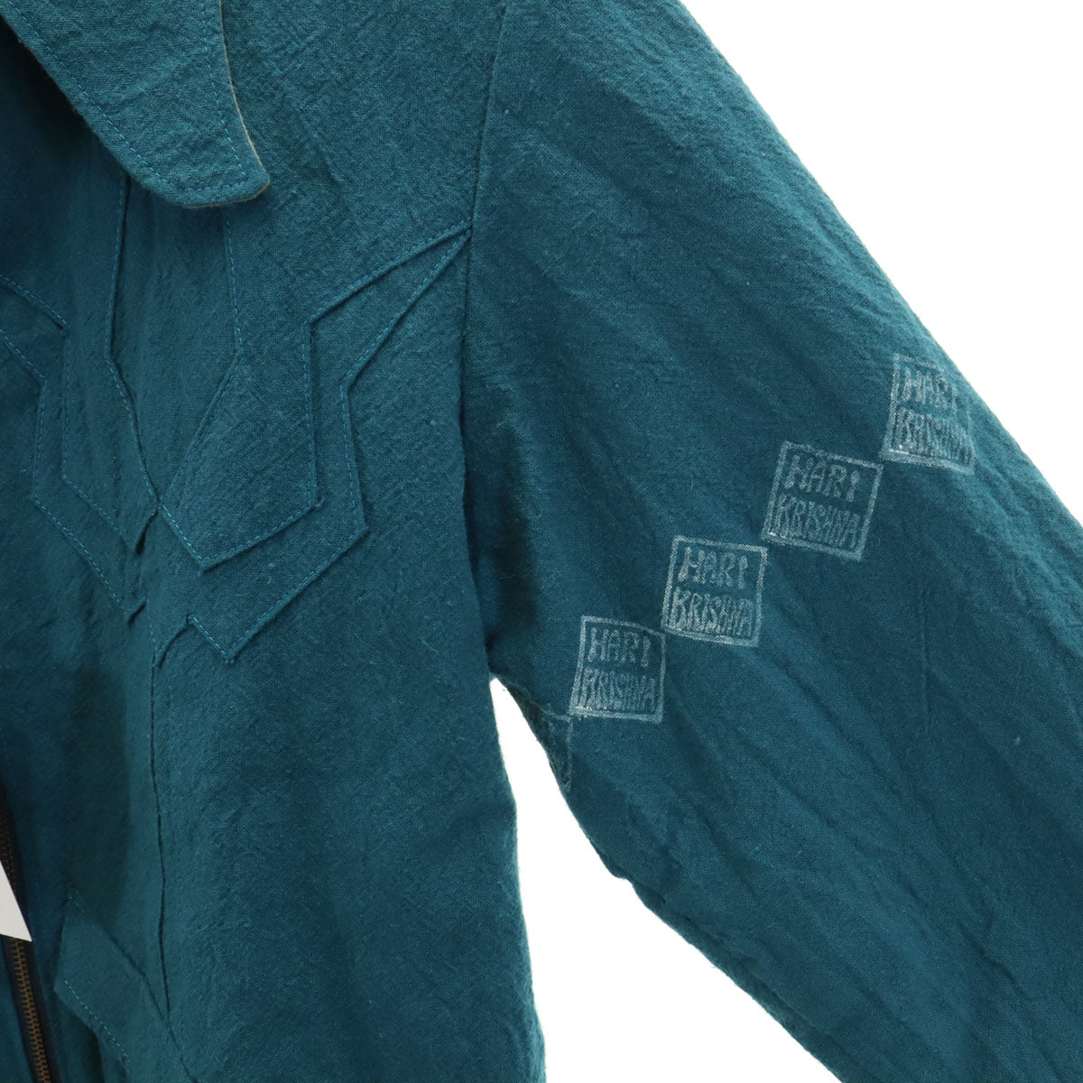 CHILLT リネンブレンド パッチワーク ジャケット L ターコイズ リバーシブル メンズ