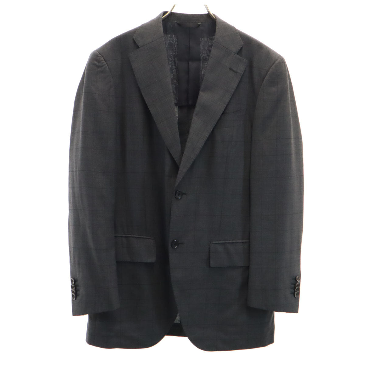 麻布テーラー アザブテーラー シルクブレンド チェック柄 E.THOMAS テーラードジャケット 46 グレー メンズ