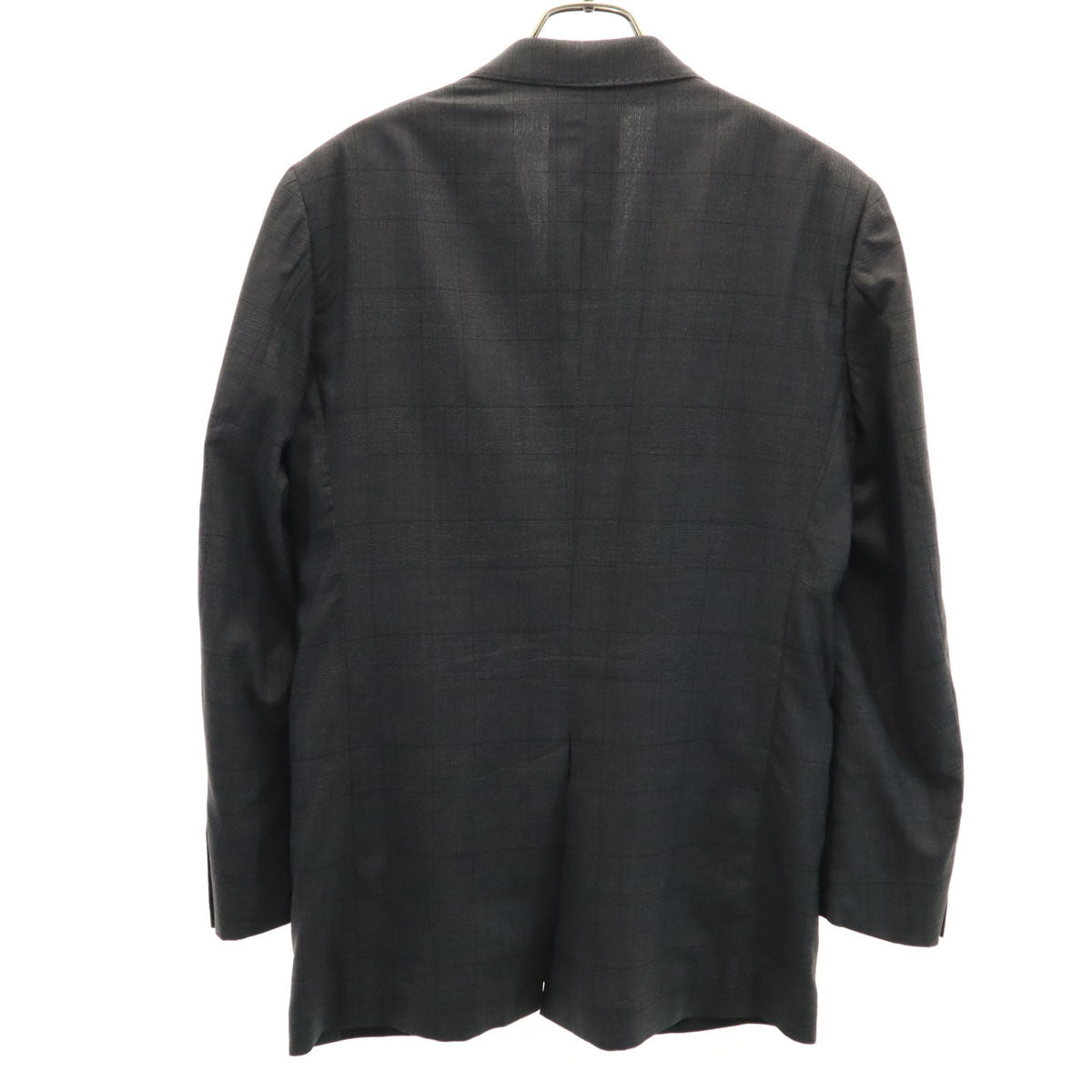 麻布テーラー アザブテーラー シルクブレンド チェック柄 E.THOMAS テーラードジャケット 46 グレー メンズ