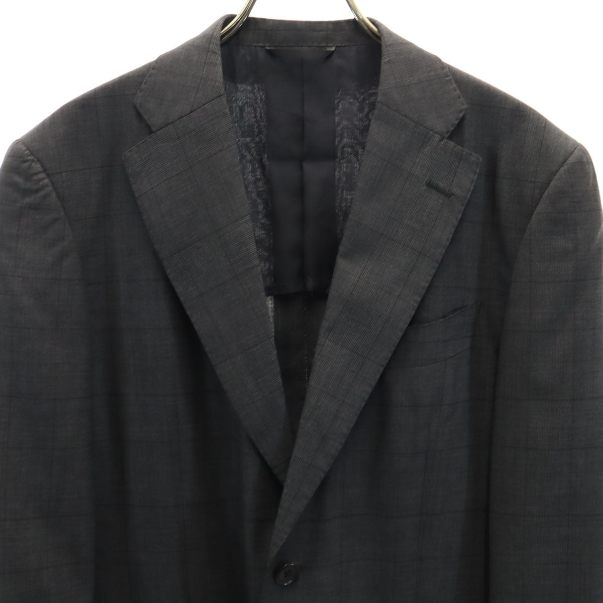 麻布テーラー アザブテーラー シルクブレンド チェック柄 E.THOMAS テーラードジャケット 46 グレー メンズ