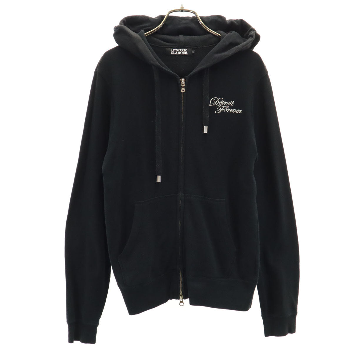 HYSTERIC GLAMOUR ヒステリックグラマー 日本製 バックプリント ピンナップガール 長袖 スウェット ジップパーカー S ブラック レディース