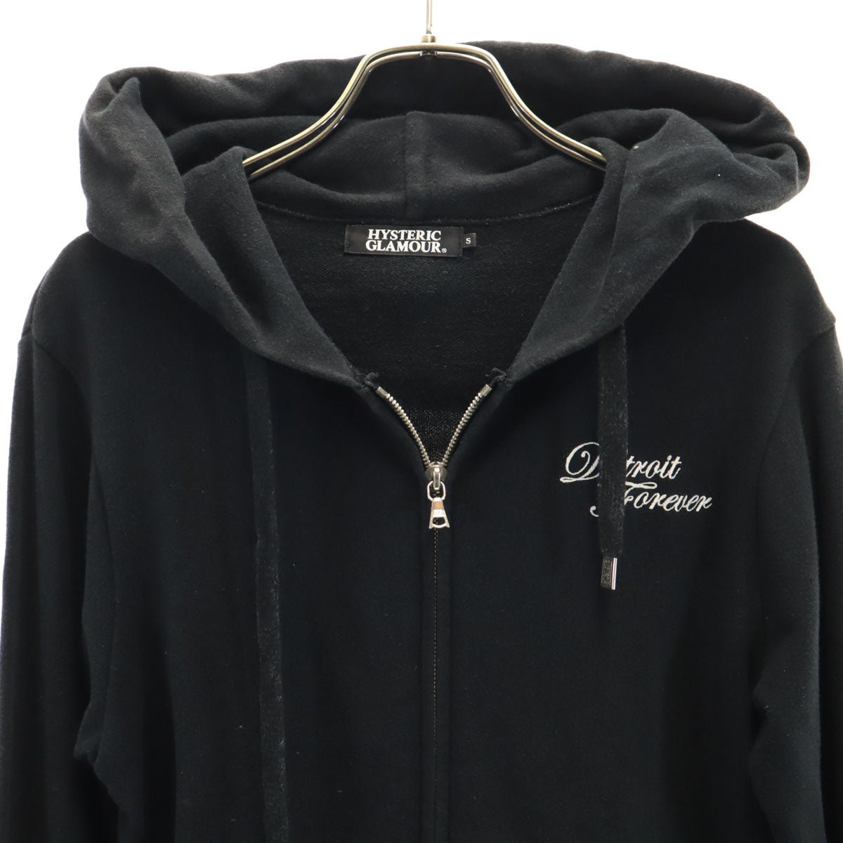 HYSTERIC GLAMOUR ヒステリックグラマー 日本製 バックプリント ピンナップガール 長袖 スウェット ジップパーカー S ブラック レディース