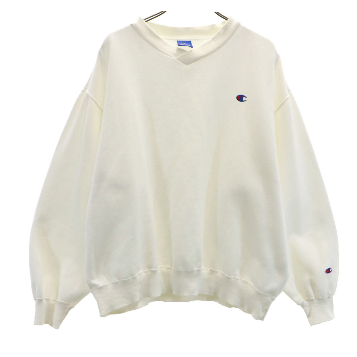 Champion チャンピオン 90s オールド 長袖 スウェット Vネック トレーナー L ホワイト 裏起毛 レディース