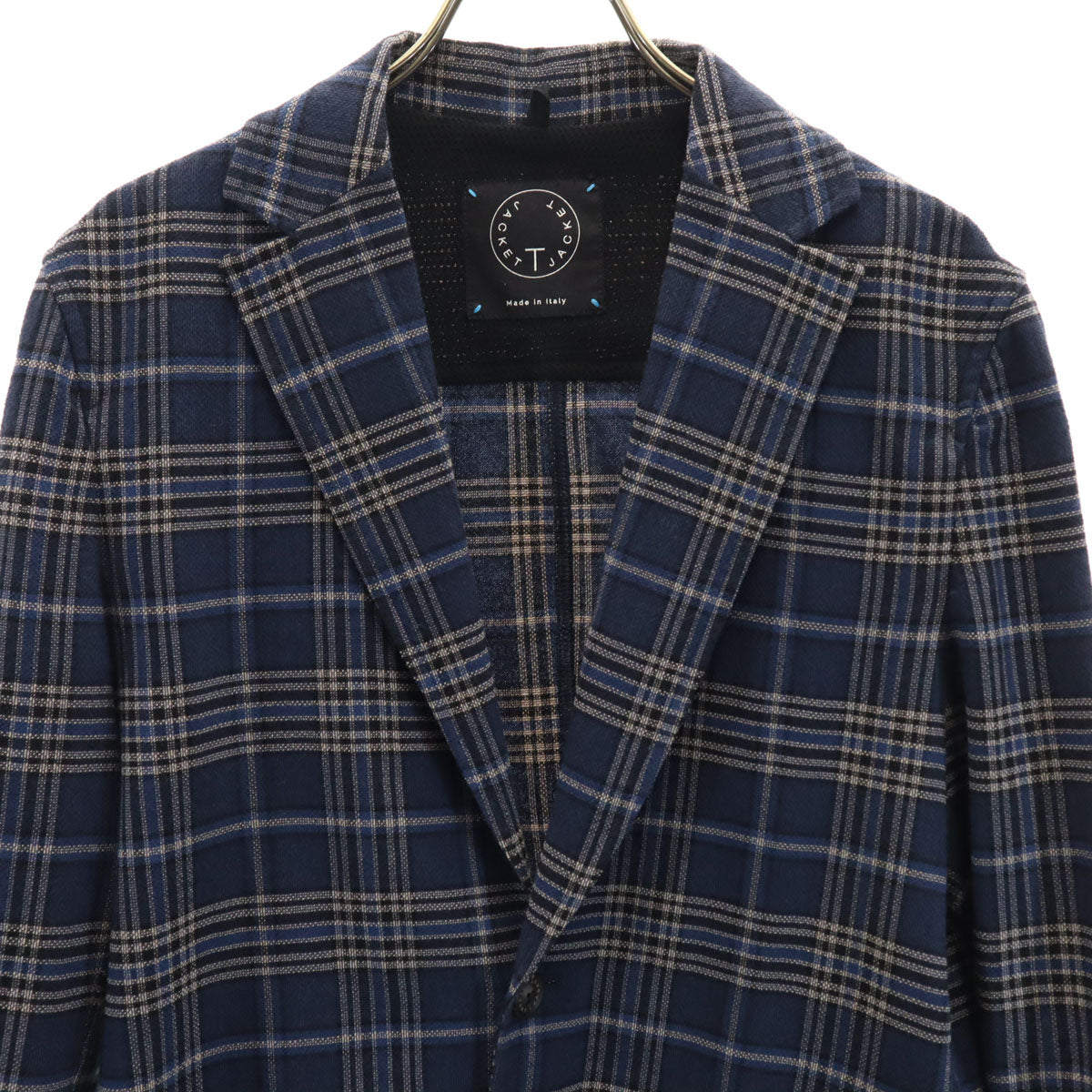 T-JACKET ティージャケット チェック柄 長袖 テーラードジャケット S ネイビー アンコン メンズ