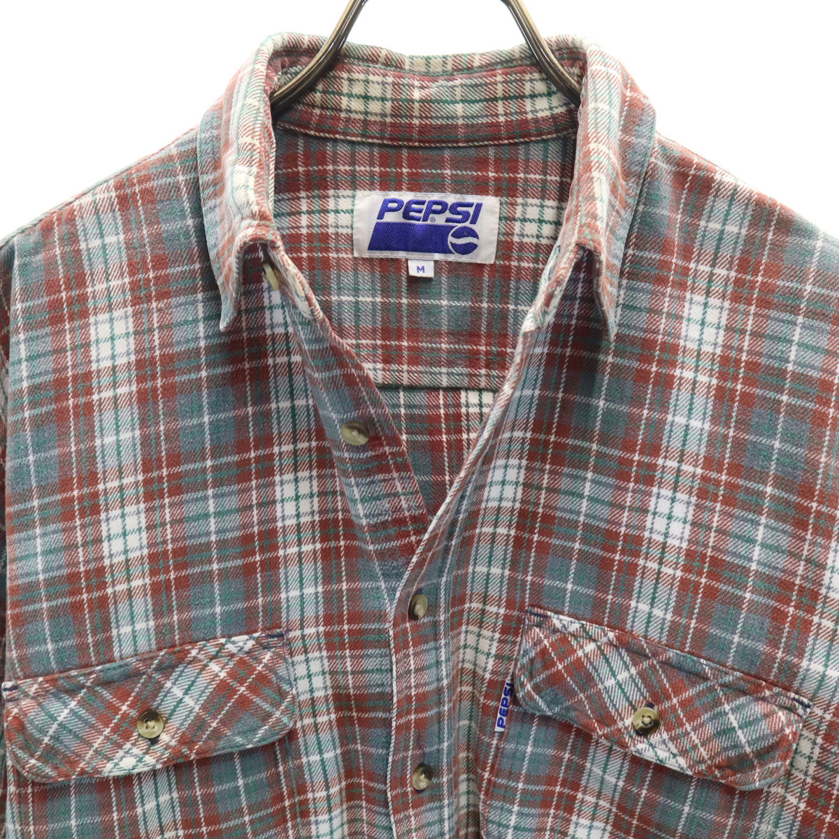 PEPSI ペプシ 90s オールド 長袖 ネルシャツ M レッド系 メンズ