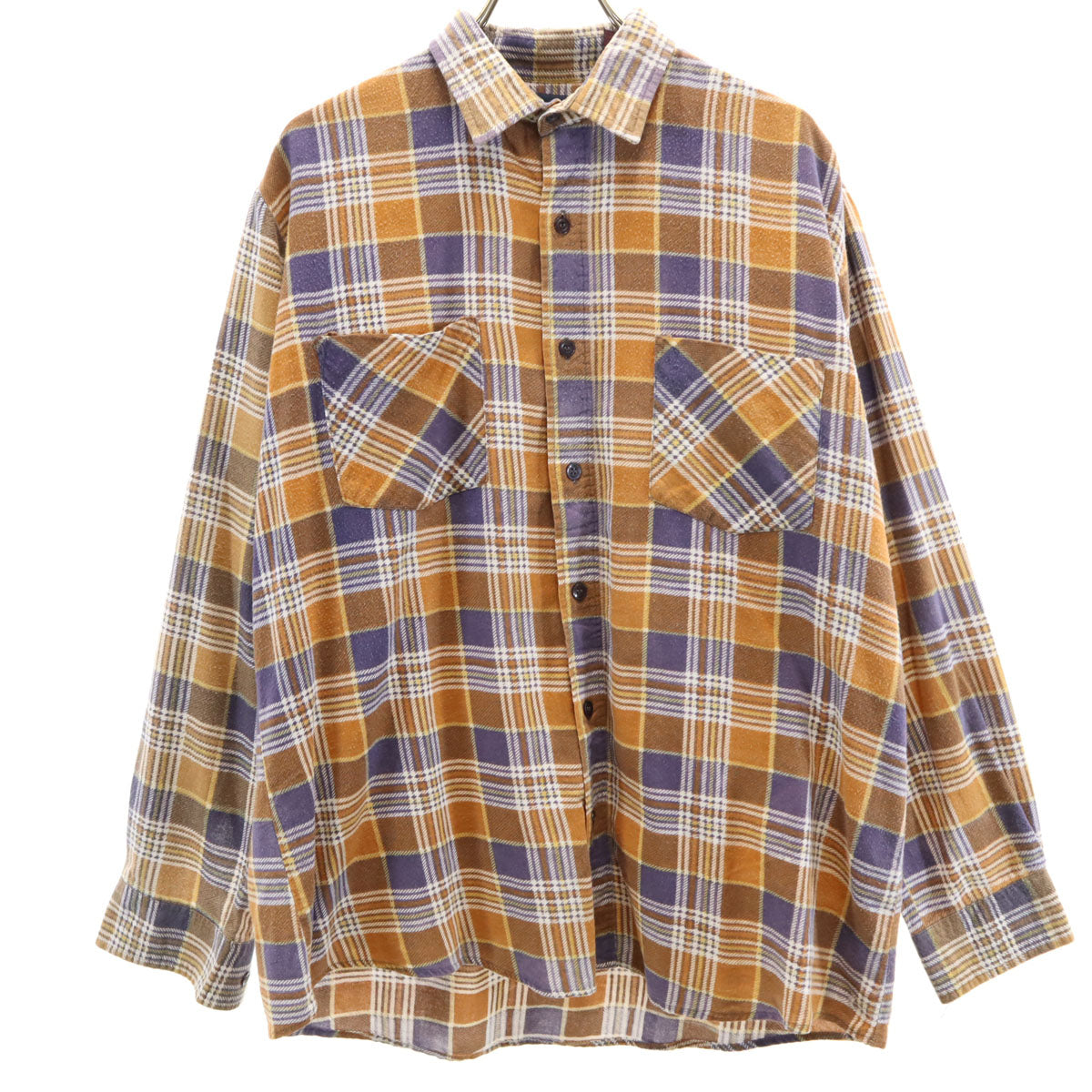 Chandler チャンドラー 90s オールド チェック 長袖 ネルシャツ M オレンジ系 メンズ