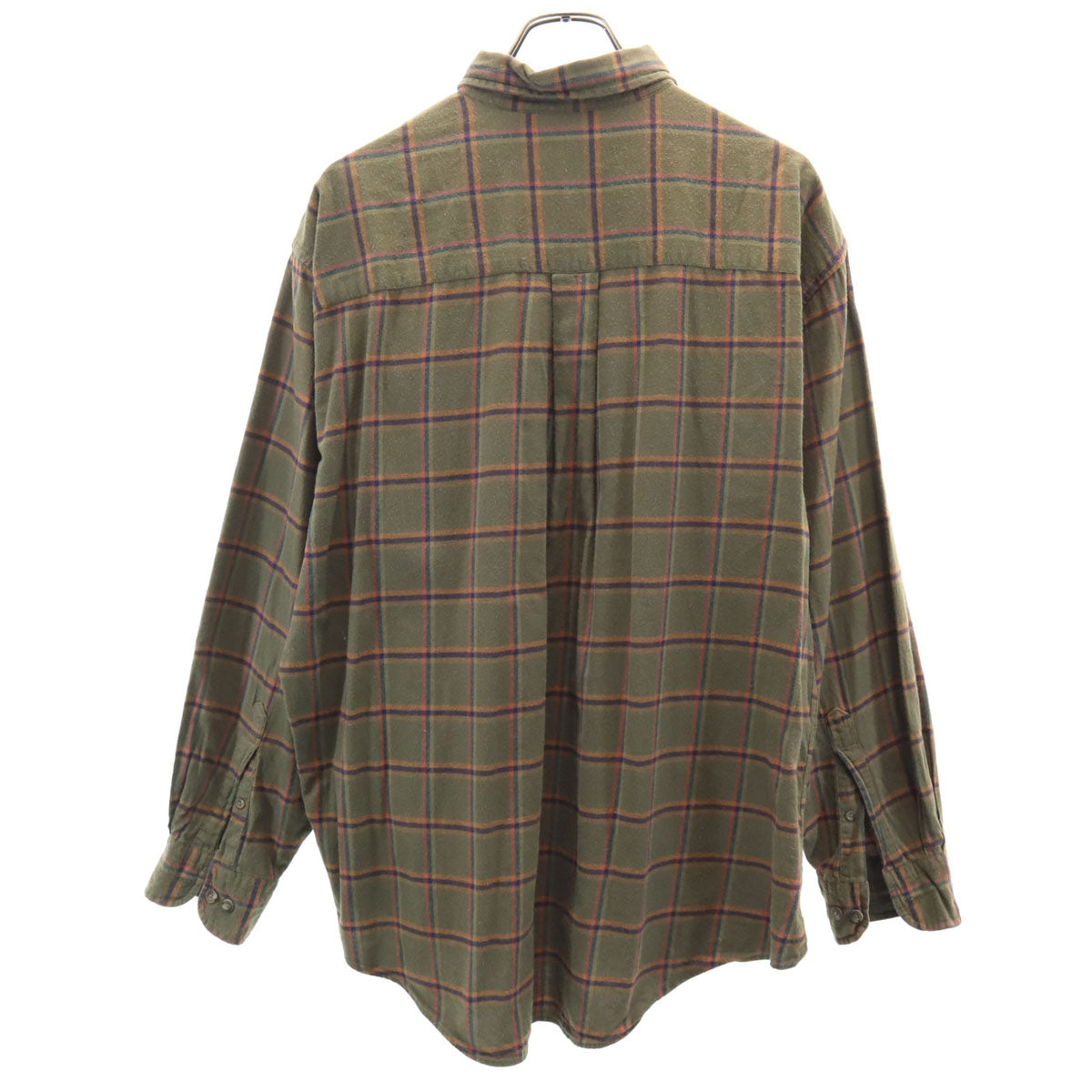 LANDS' END ランズエンド 90s オールド 長袖 ネルシャツ L カーキ メンズ