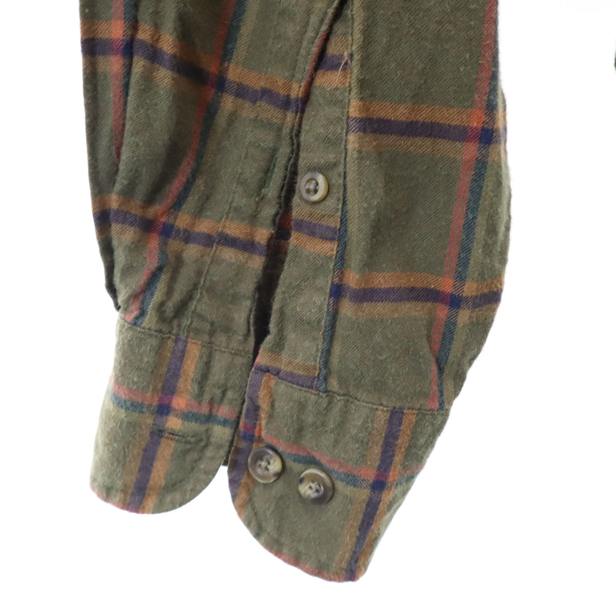 LANDS' END ランズエンド 90s オールド 長袖 ネルシャツ L カーキ メンズ