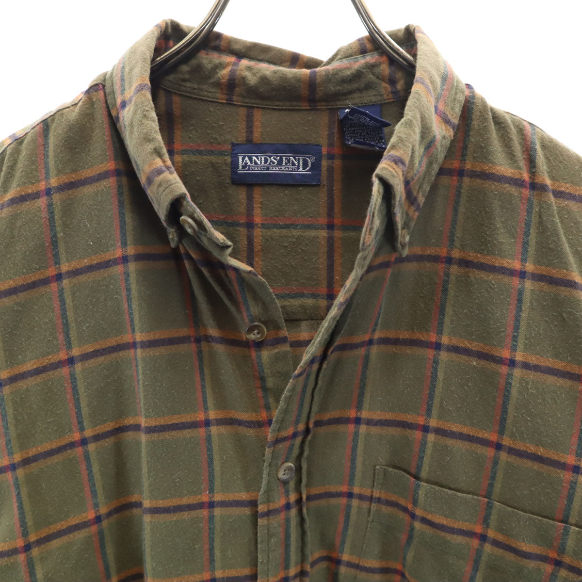 LANDS' END ランズエンド 90s オールド 長袖 ネルシャツ L カーキ メンズ