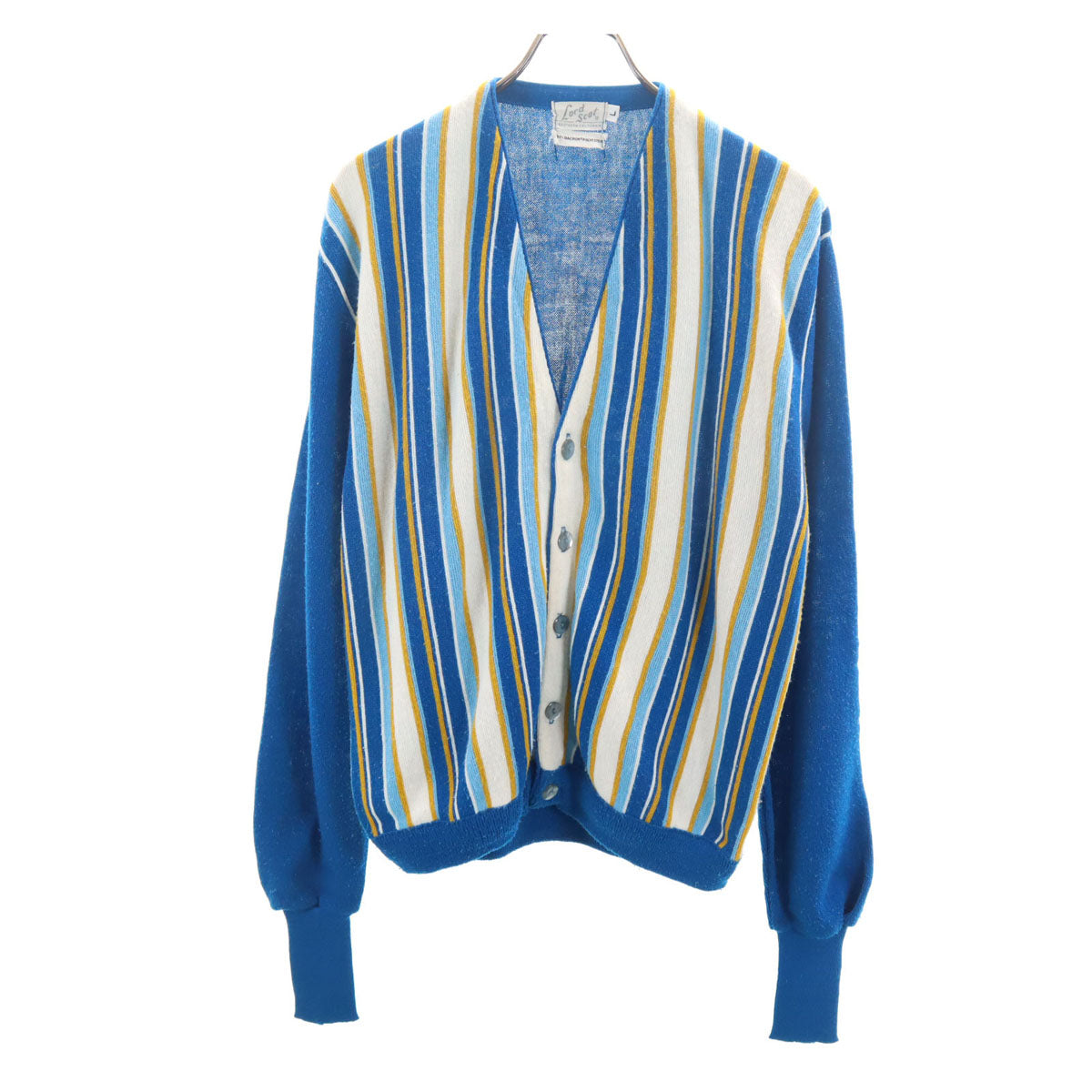 Lord Scot 80s ヴィンテージ ストライプ柄 長袖 Vネック ニットカーディガン L ブルー系 メンズ