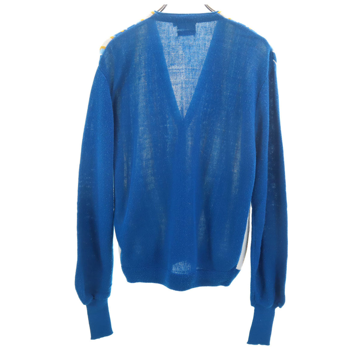 Lord Scot 80s ヴィンテージ ストライプ柄 長袖 Vネック ニットカーディガン L ブルー系 メンズ