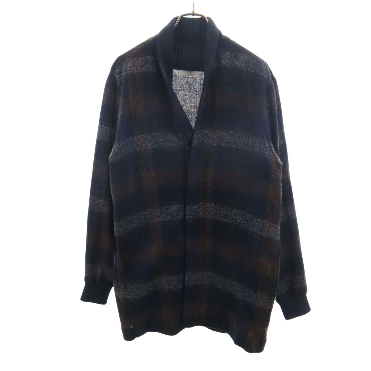 STEPHAN SCHNEIDER ステファンシュナイダー ベルギー製 チェック柄 長袖 ショールカラー ニットカーディガン 3 ネイビー メンズ