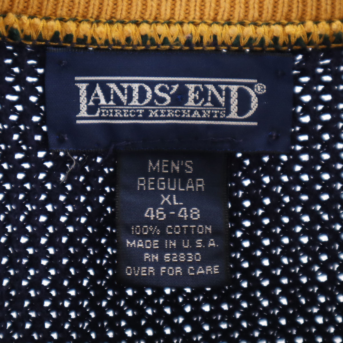 LANDS' END ランズエンド 90s USA製 オールド 長袖 ヘンリーネック ニット XL ネイビー セーター メンズ