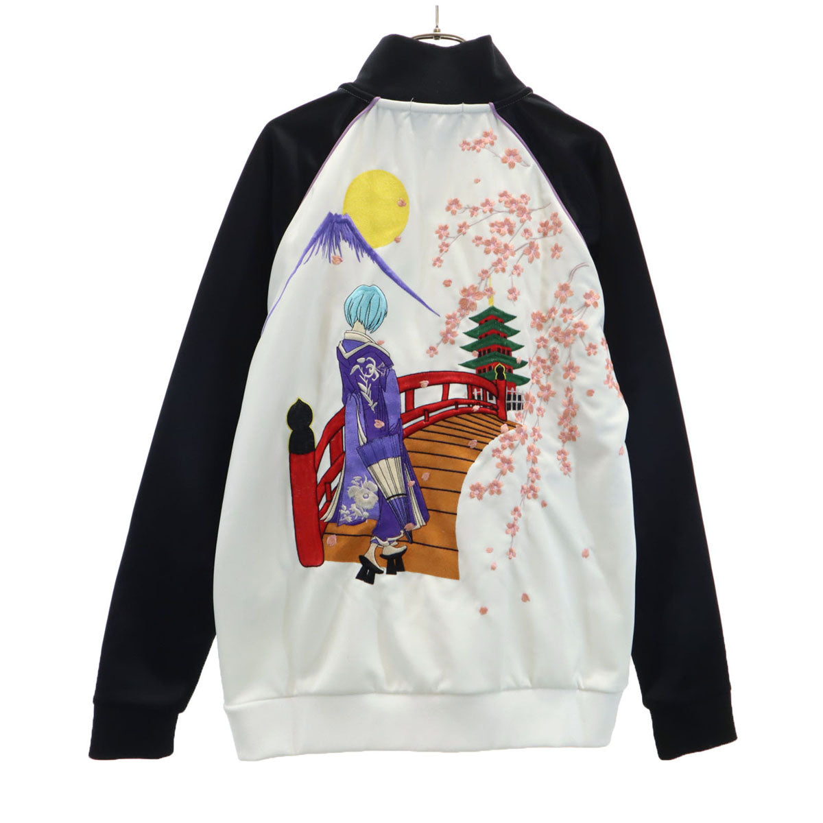錦 ニシキ バック刺繍 ジャージジャケット XL 白系 エヴァンゲリオン 綾波レイ 桜 メンズ