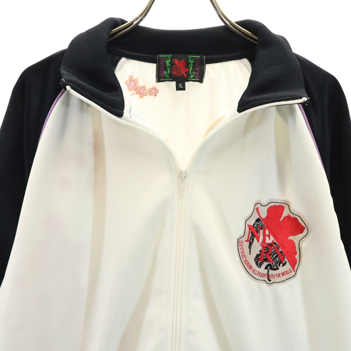錦 ニシキ バック刺繍 ジャージジャケット XL 白系 エヴァンゲリオン 綾波レイ 桜 メンズ