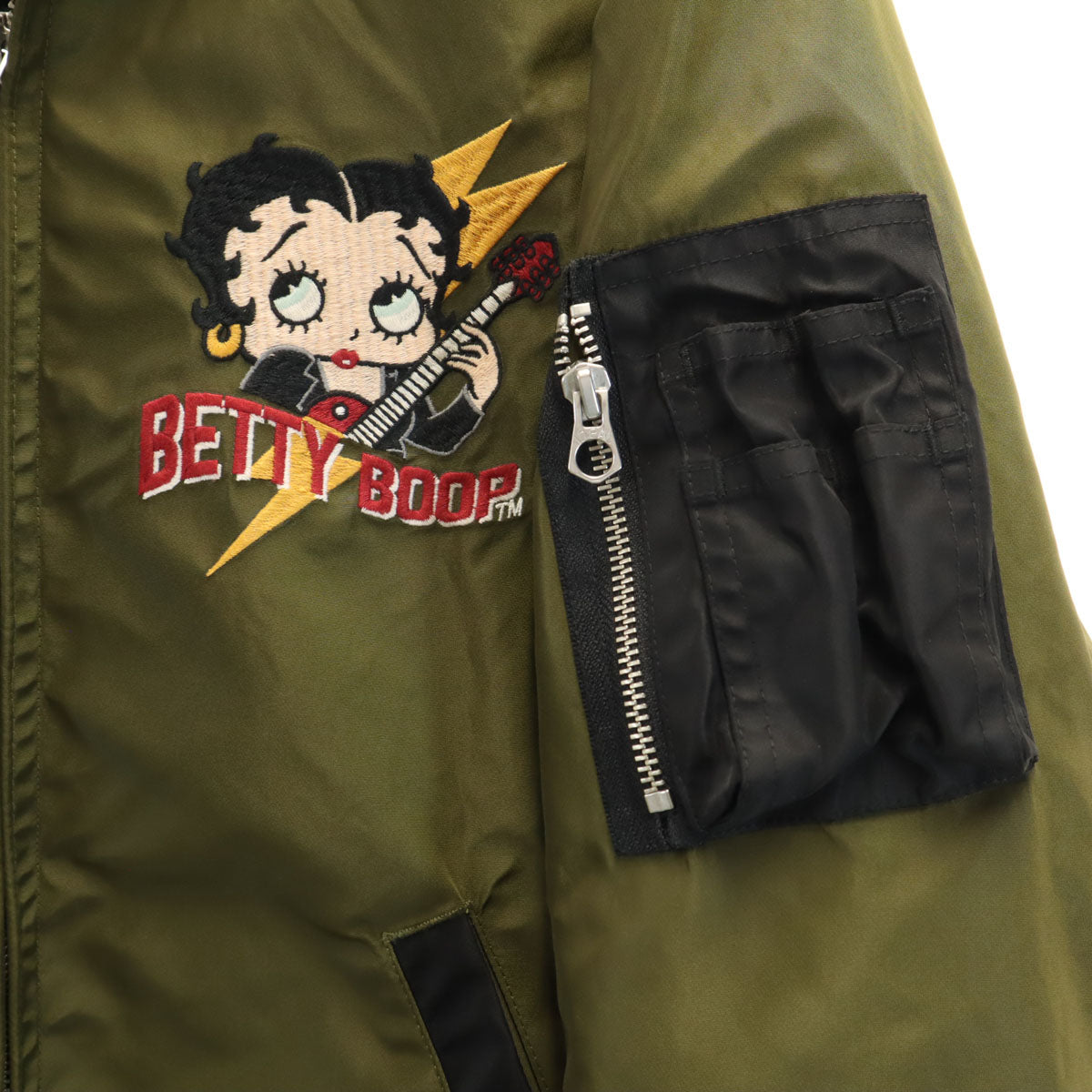 LOW BLOW KNUCKLE ローブローナックル BETTY BOOP ベティブープ コラボ リバーシブル MA-1 ジャケット M カーキ メンズ