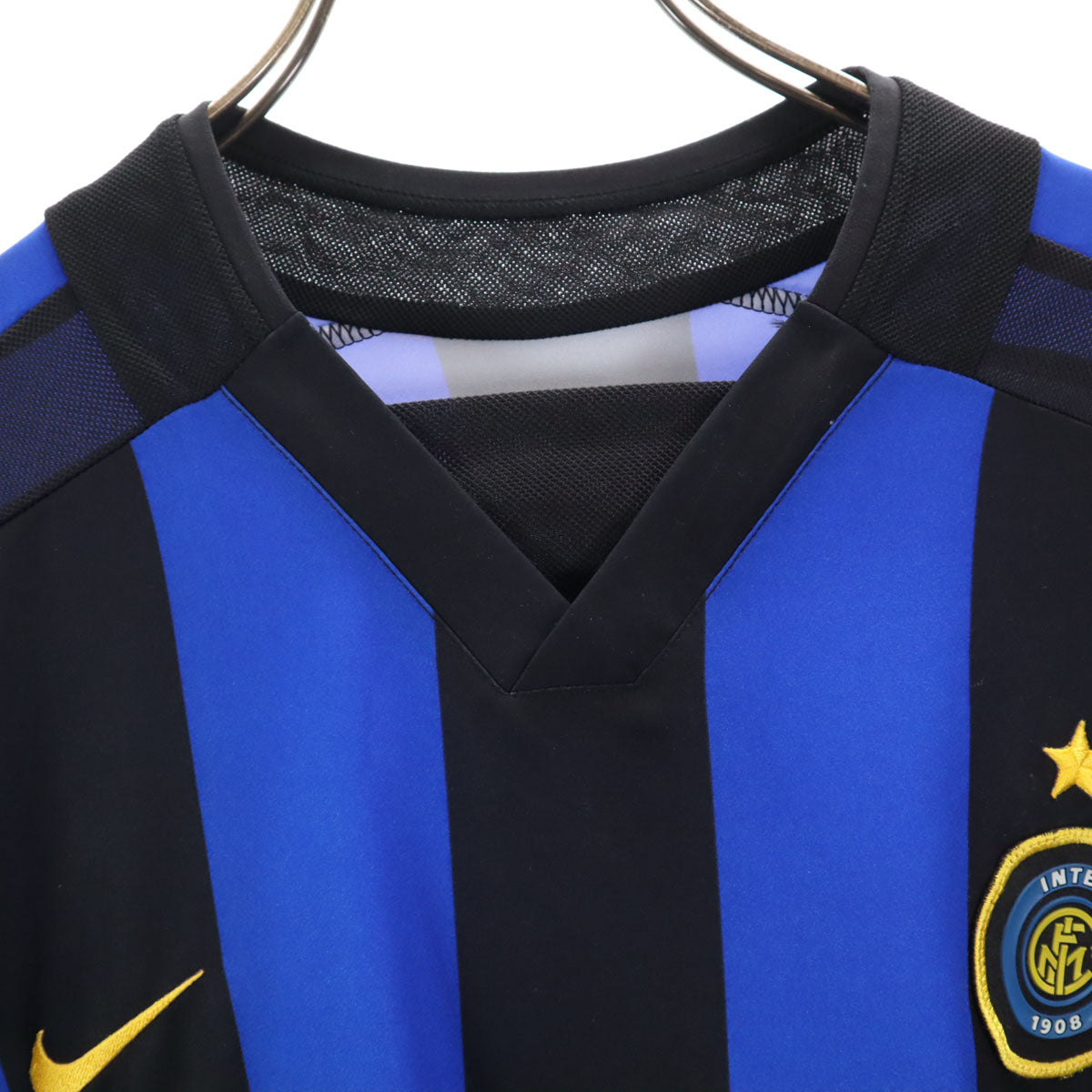 NIKE ナイキ ストライプ 長袖 Vネック シャツ M ブルー系 サイドメッシュ メンズ