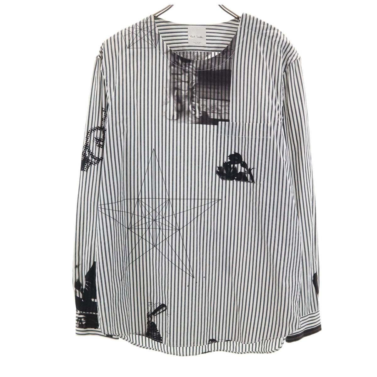 Paul Smith ポールスミス イタリア製 ストライプ柄 長袖 プルオーバー シャツ M ホワイト メンズ