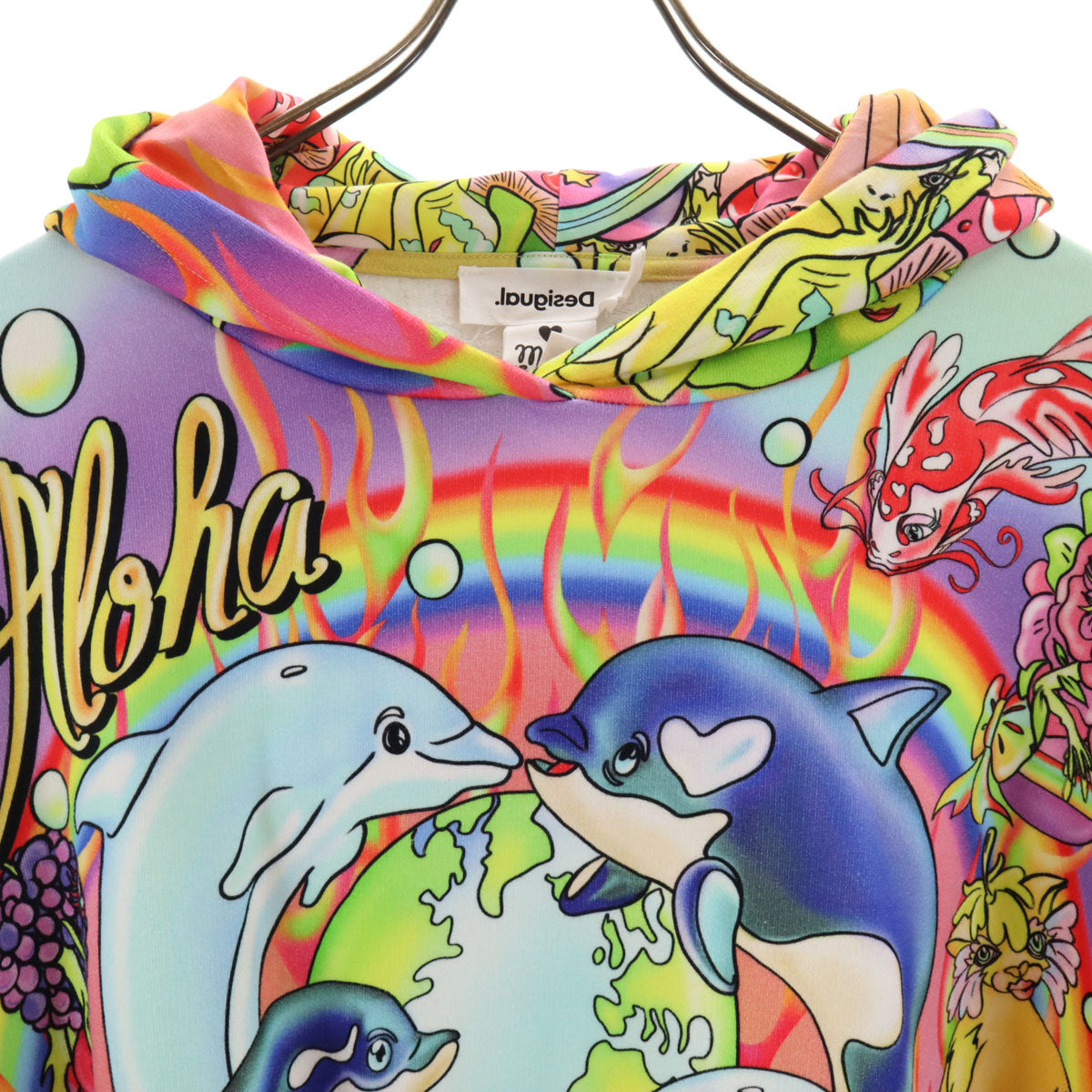 Desigual デシグアル Mar_a Escot_ マリアエスコテ コラボ ブルガリア製 SEXY PLANET アニマル柄 長袖 スウェットパーカー M マルチ 裏起毛 レディース