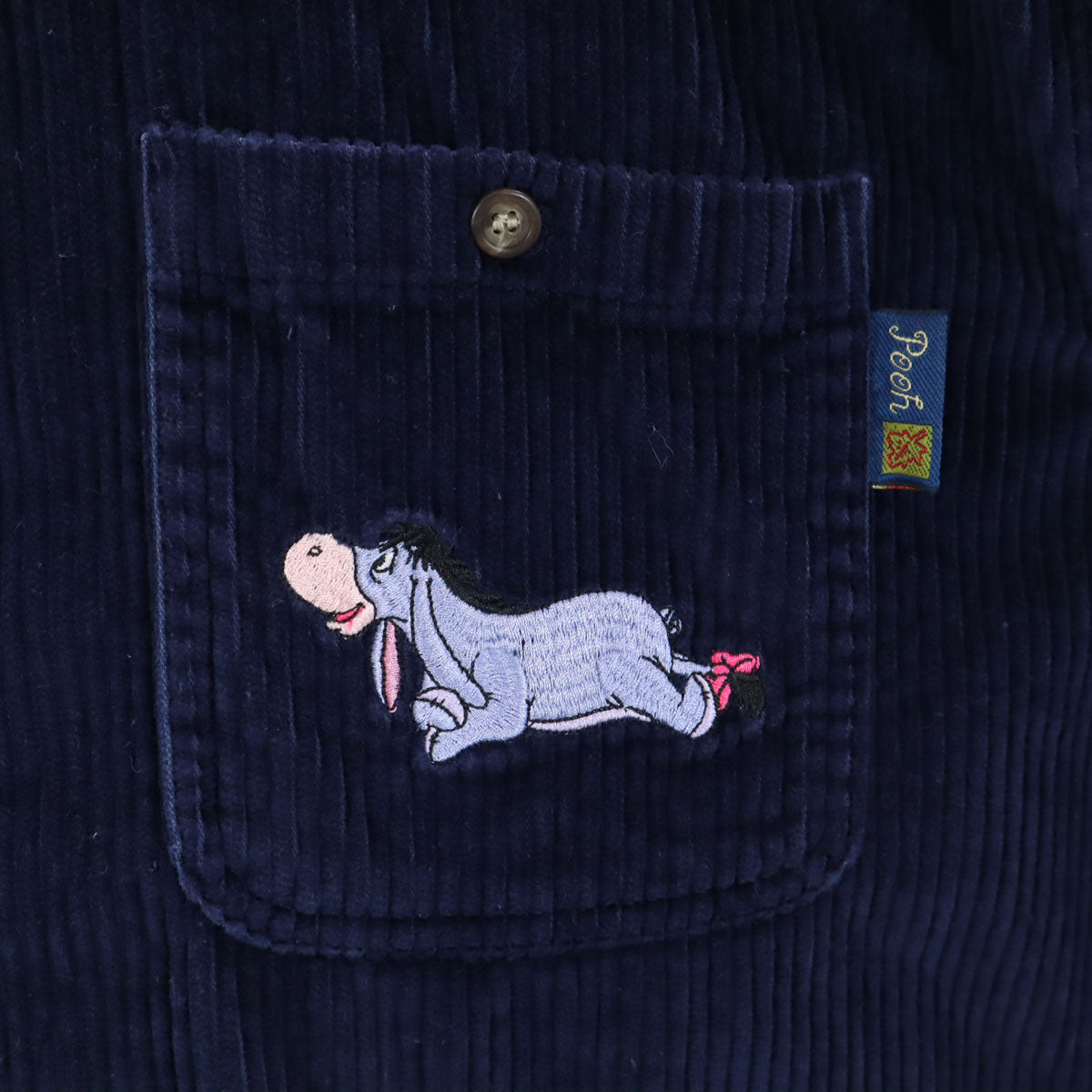 Pooh プー くまのプーさん刺繍 長袖 コーデュロイシャツ XL ネイビー DISNEY ディズニー メンズ