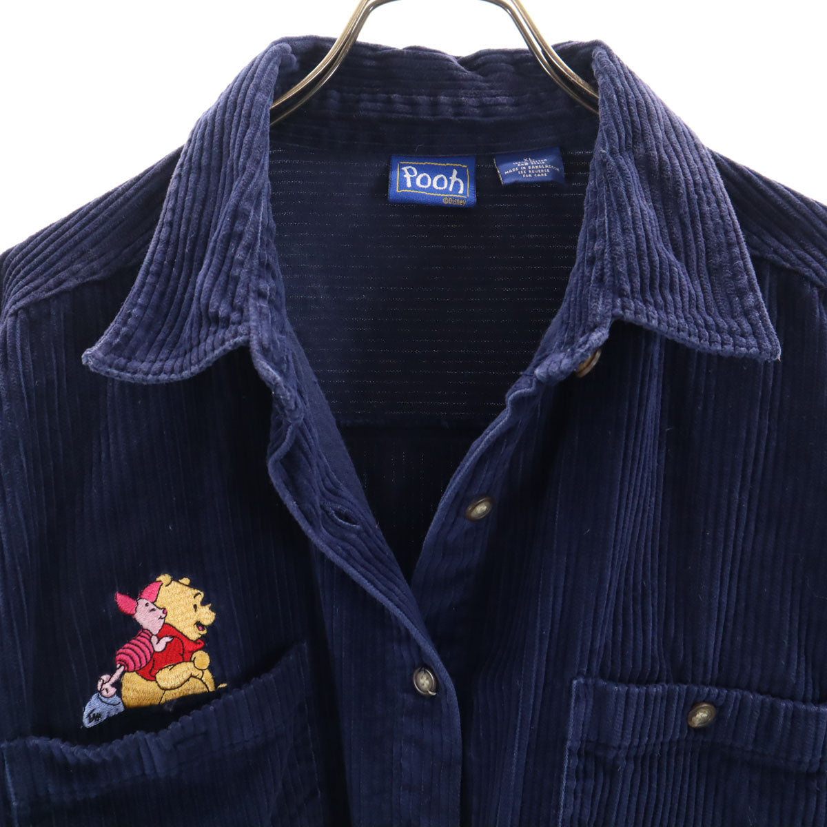 Pooh プー くまのプーさん刺繍 長袖 コーデュロイシャツ XL ネイビー DISNEY ディズニー メンズ