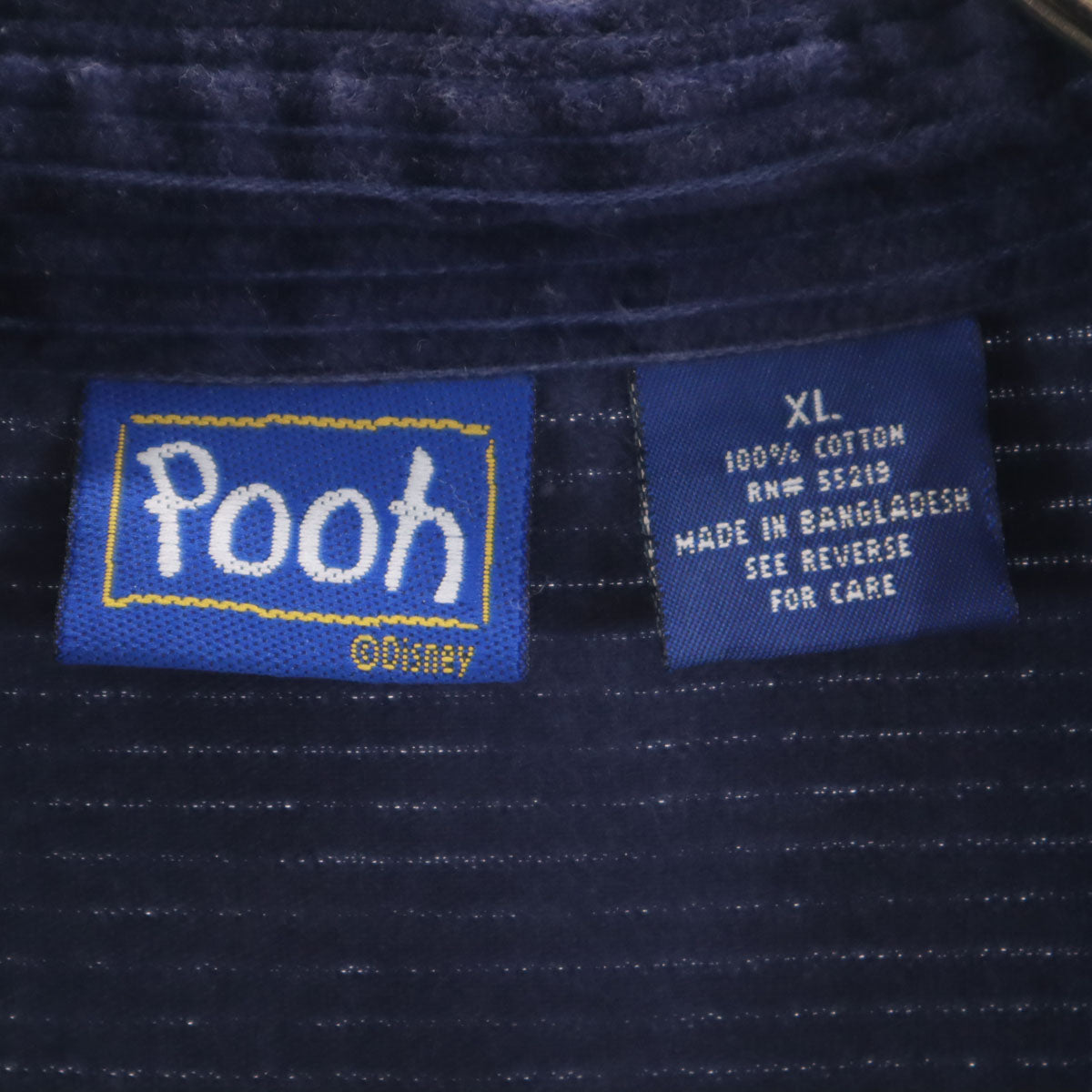Pooh プー くまのプーさん刺繍 長袖 コーデュロイシャツ XL ネイビー DISNEY ディズニー メンズ
