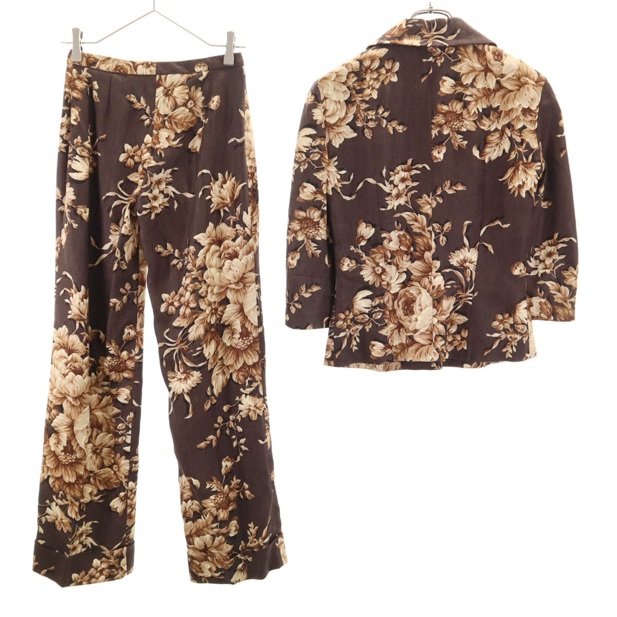 DOLCE&GABBANA ドルチェアンドガッバーナ イタリア製 花柄 テーラードジャケット 上下 セットアップ ブラウン レディース