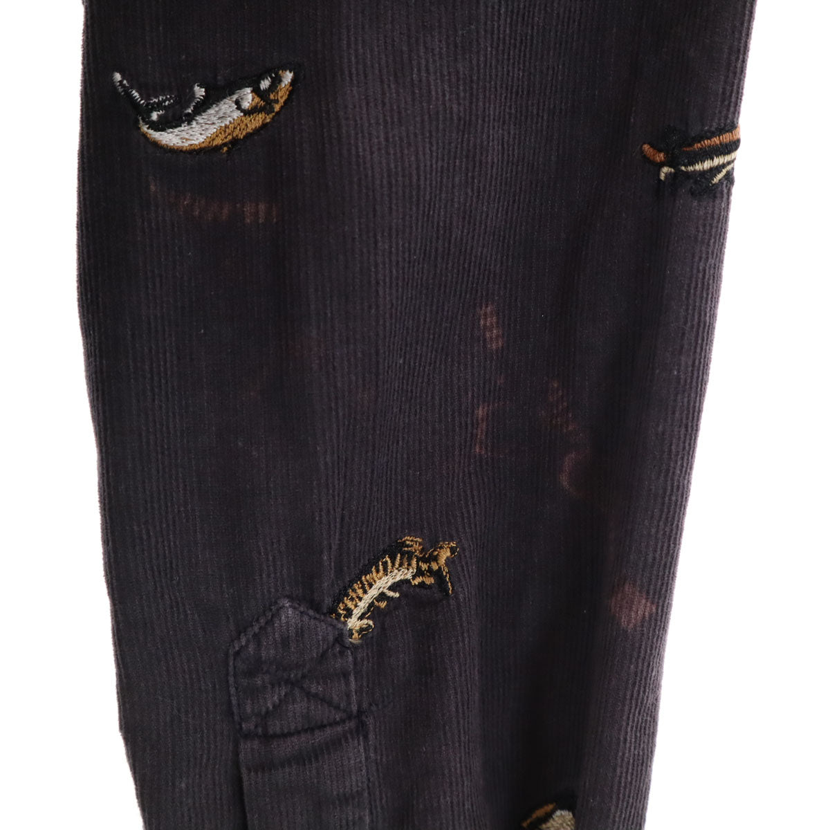 Barbour バブアー フィッシュ刺繍 長袖 コーデュロイ ボタンダウンシャツ M チャコールグレー 魚 メンズ