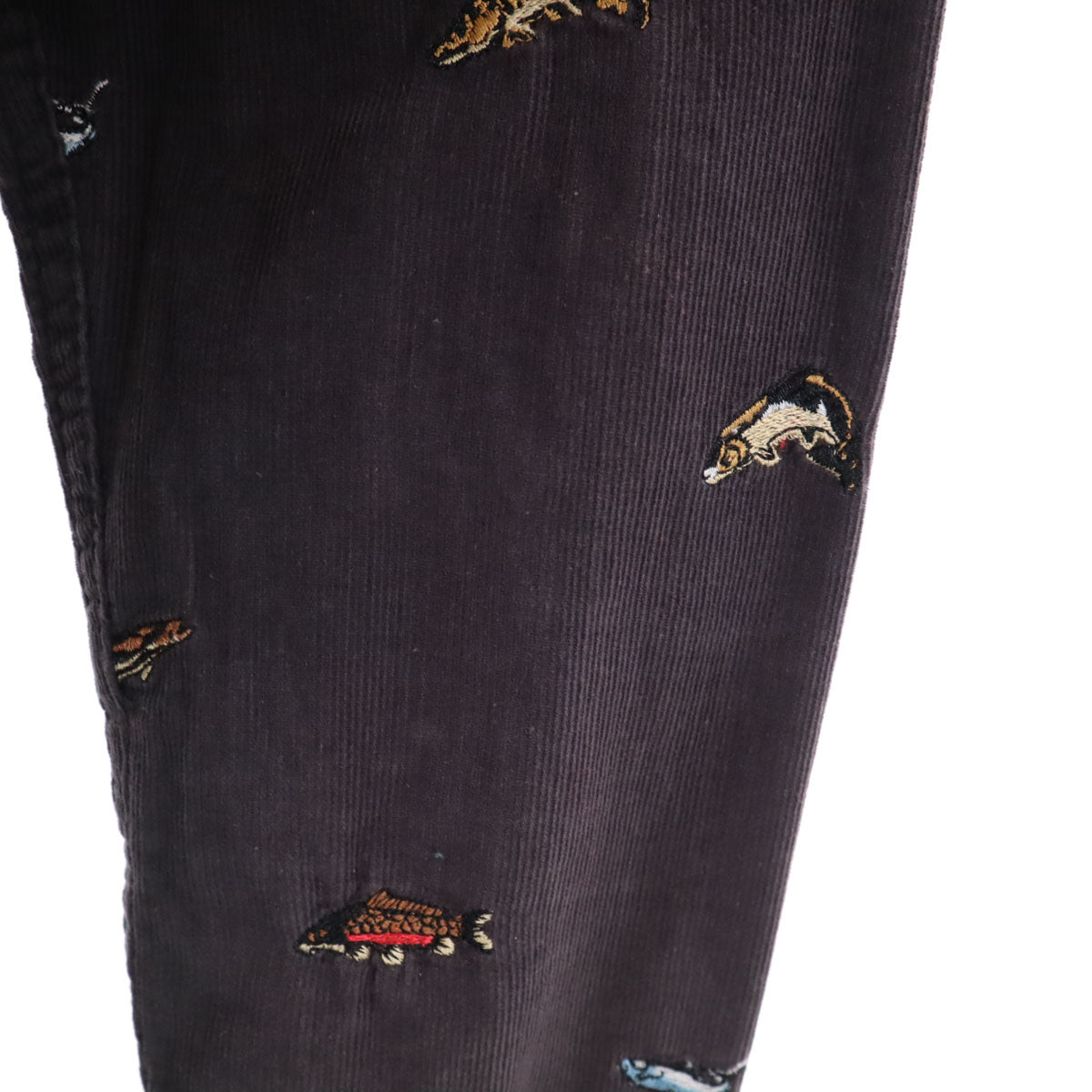 Barbour バブアー フィッシュ刺繍 長袖 コーデュロイ ボタンダウンシャツ M チャコールグレー 魚 メンズ