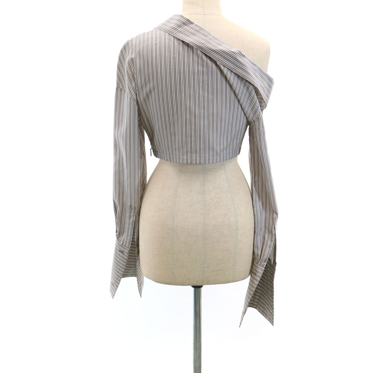 FENDI フェンディ イタリア製 シルク ストライプ柄 長袖 ショート丈 シャツ 38 ホワイト FS7472 Wカフス レディース