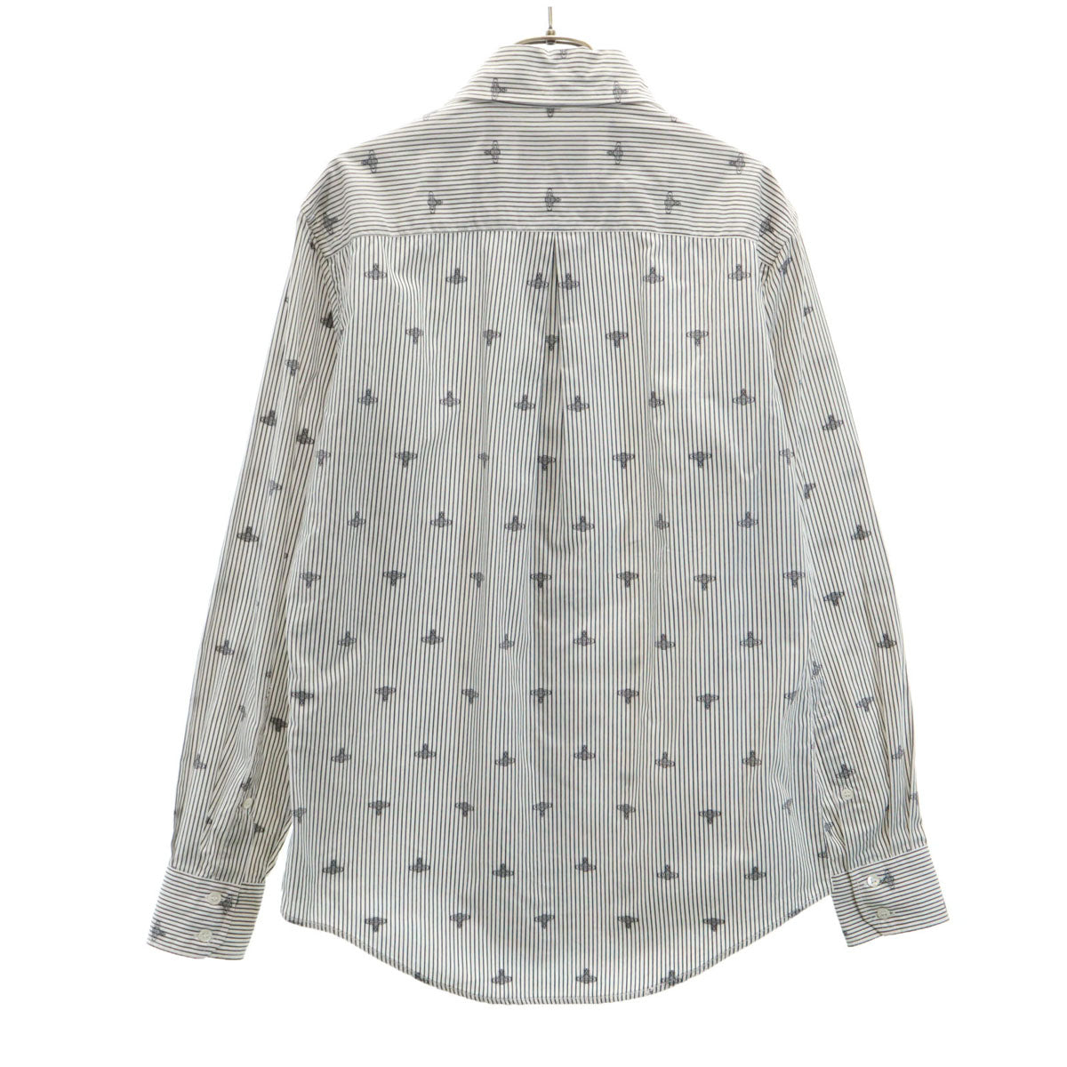 Vivienne WestwoodMAN ヴィヴィアンウエストウッドマン 日本製 ストライプ オーブ柄 長袖 コットンシャツ 48 ホワイト メンズ